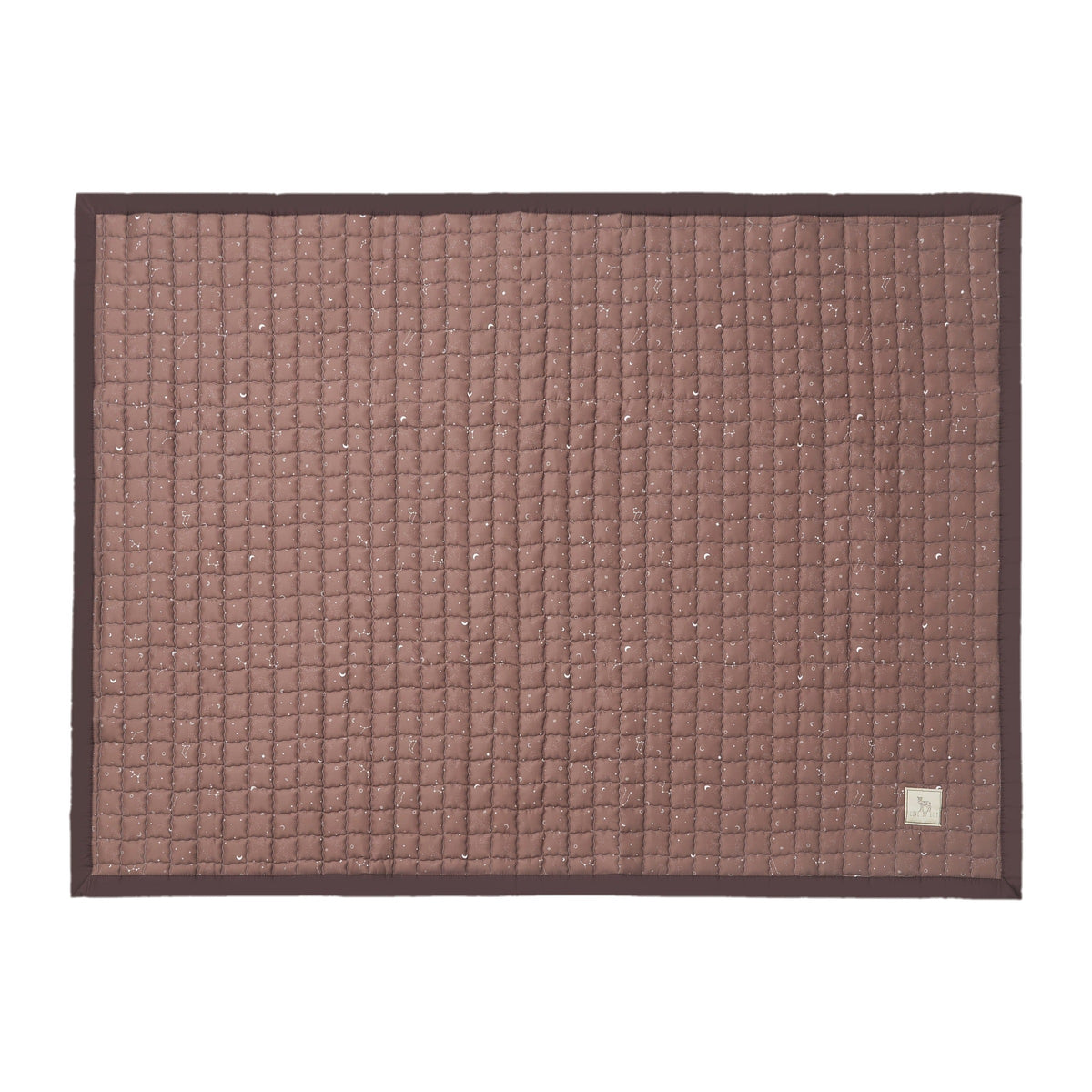 Speelkleed Stardust Cocoa – gewatteerd speelkleed in cacaobruin met sterretjes en donkere rand