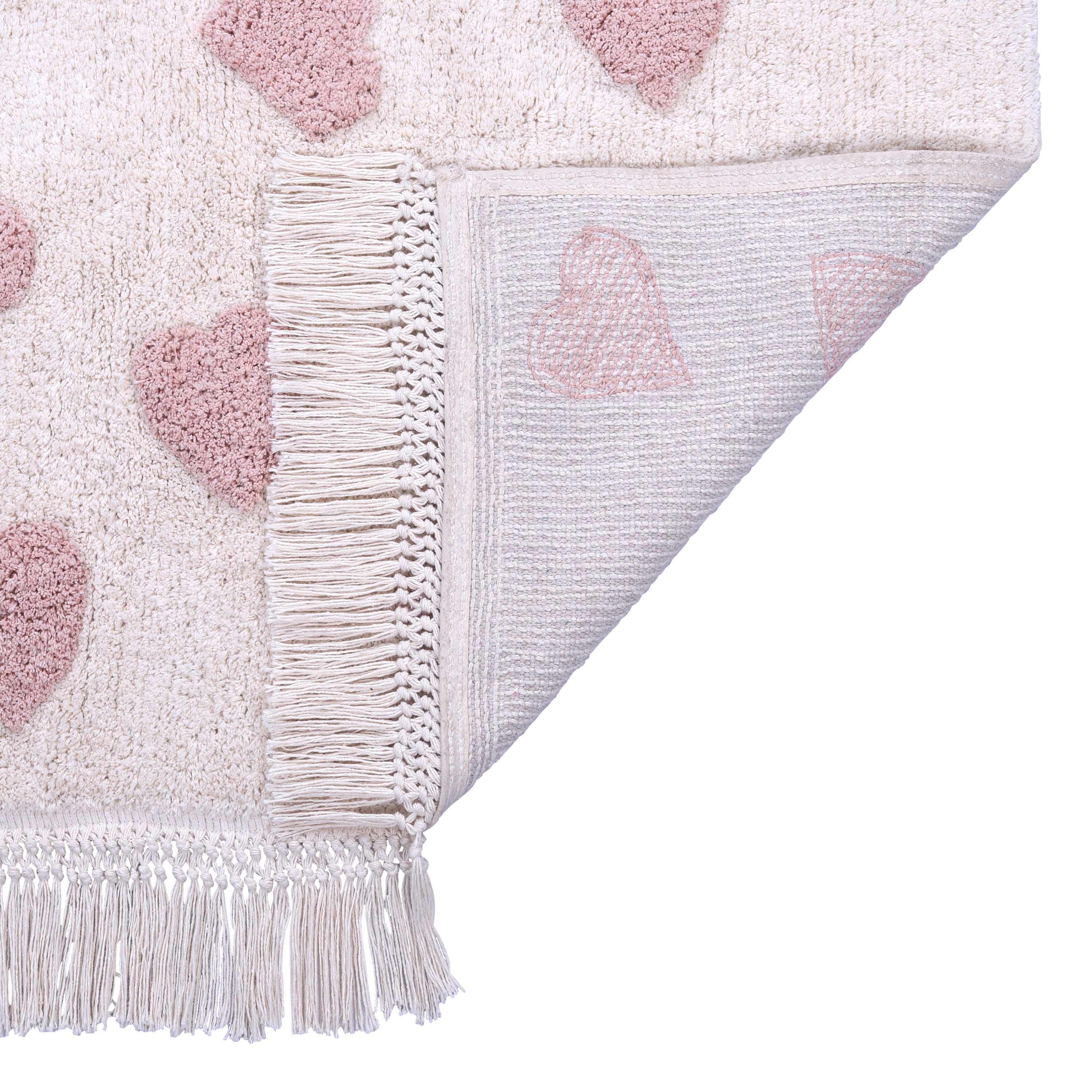 Modern kindervloerkleed Blush Hearts Rectangle in zachte pastelkleuren.