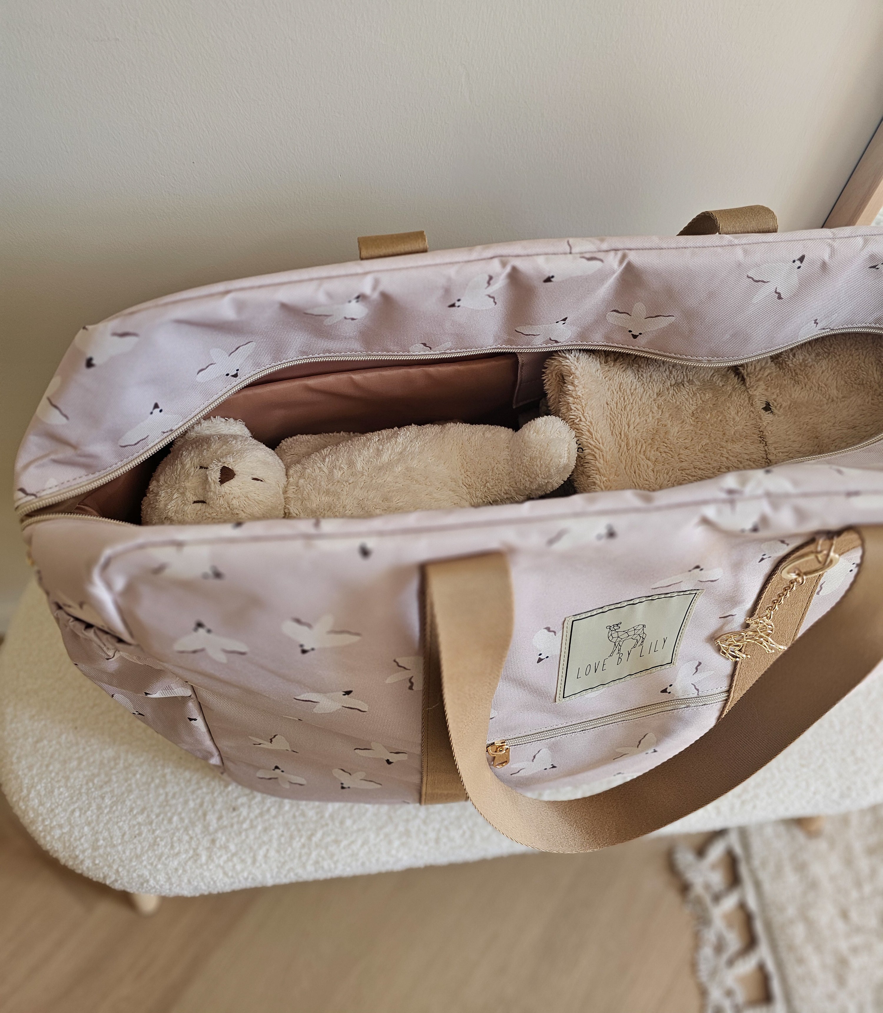 Travel Mom Bag Birds – ruime luiertas met vogelprint.