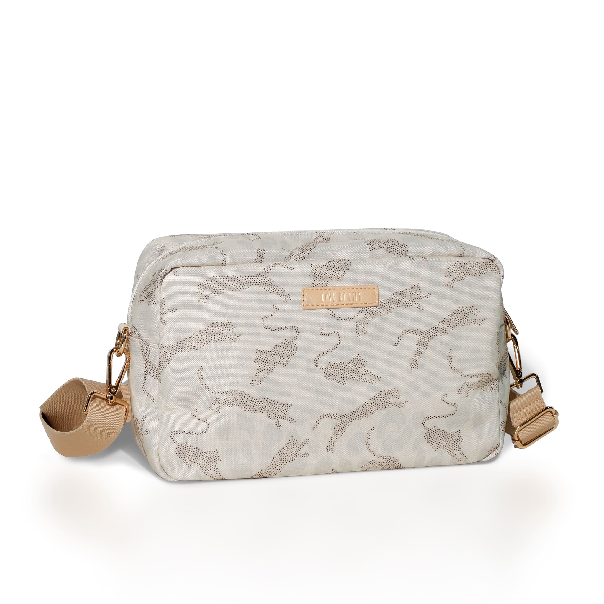 Beige Lily Pocket met subtiele animal print – licht, praktisch en verfijnd.