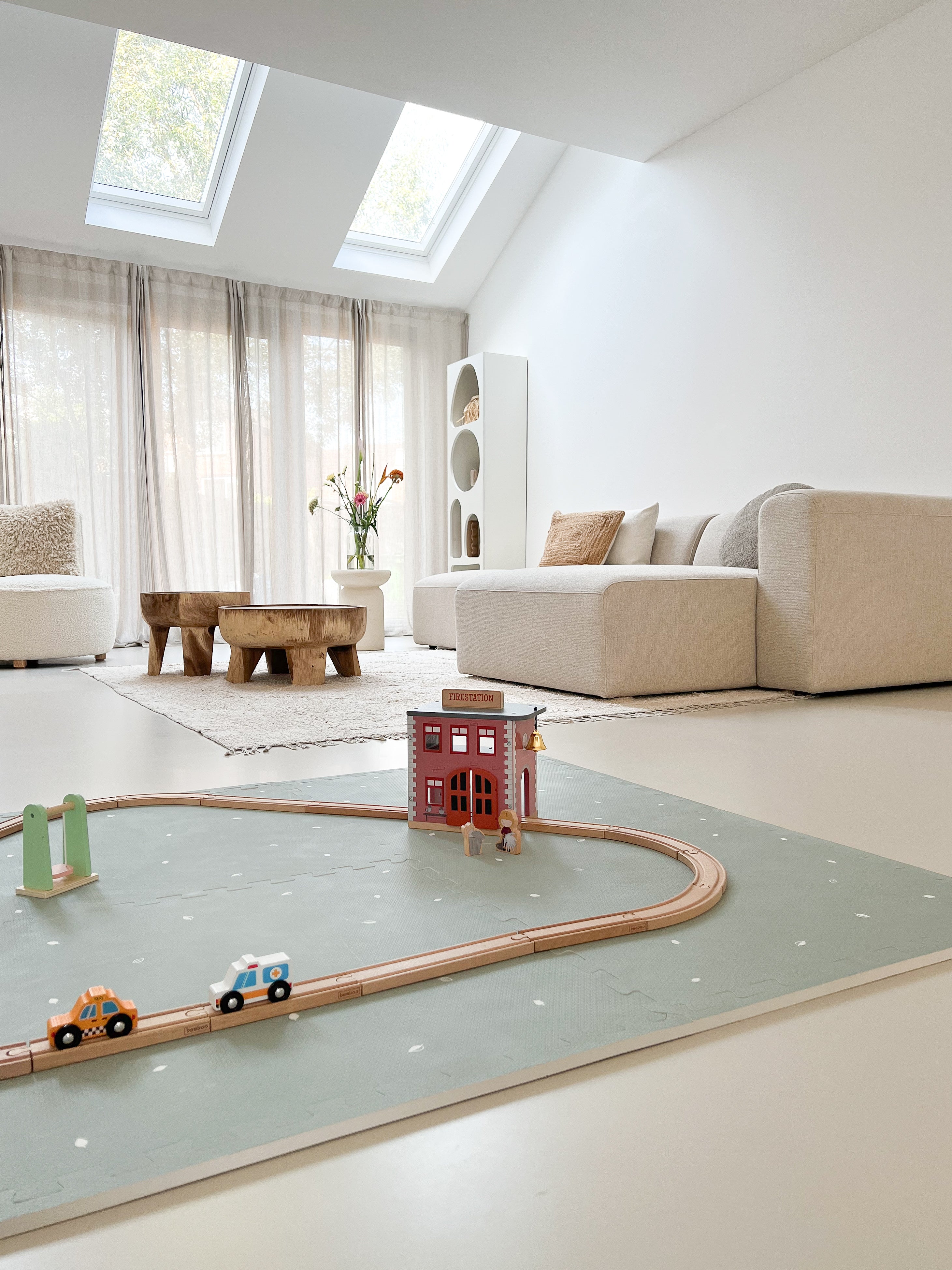 Detail van Olive Sage puzzeltegels – veilige en zachte speelmat vanaf 0 maanden