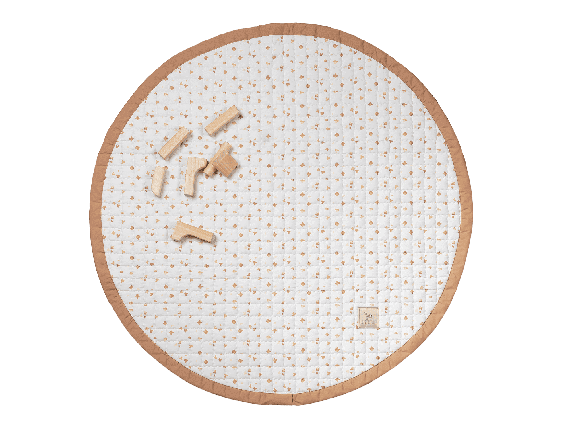 Zacht rond speelkleed Sunny Clovers met klavers op een heldere witte ondergrond.