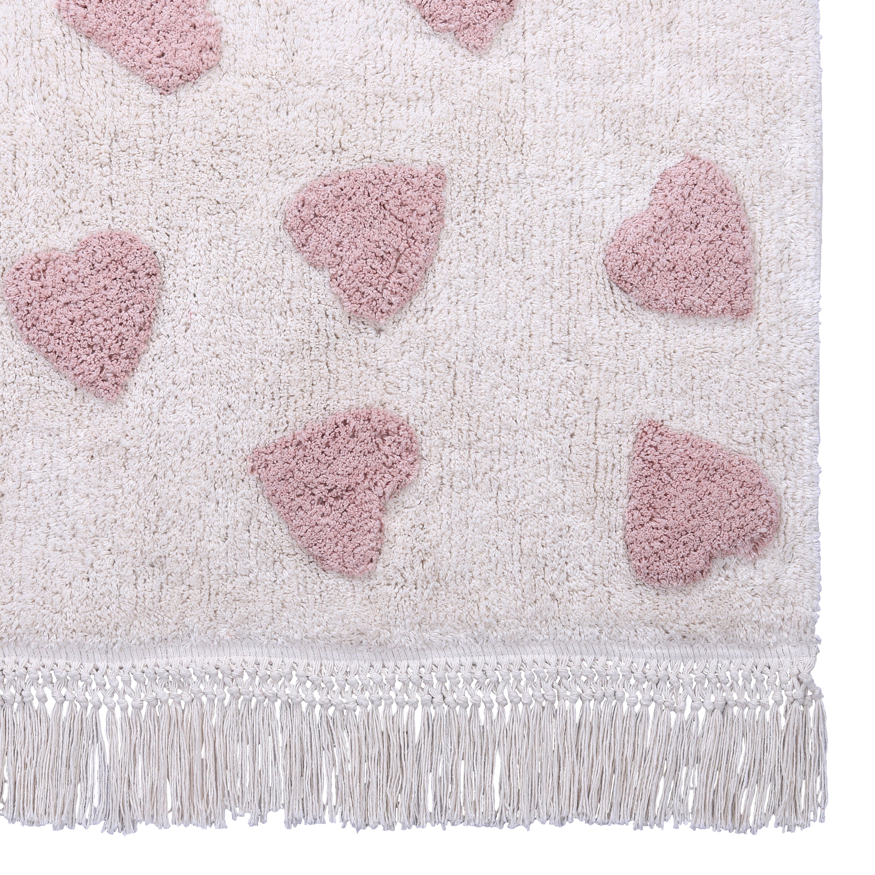 Zacht en gewatteerd vloerkleed Blush Hearts, ideaal voor baby- en kinderkamer.