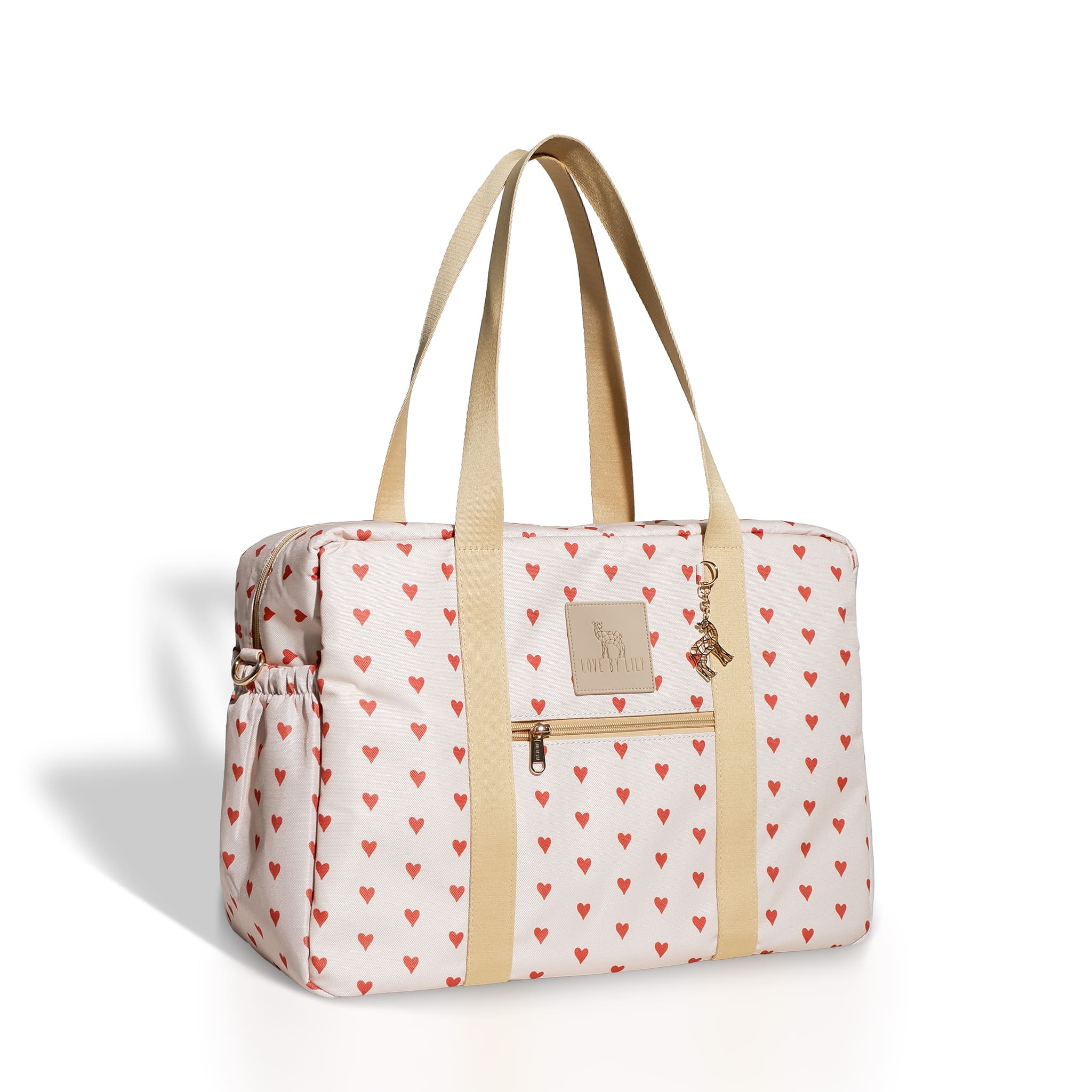 Luiertas met een zacht hartjesmotief – warm, stijlvol en verfijnd.