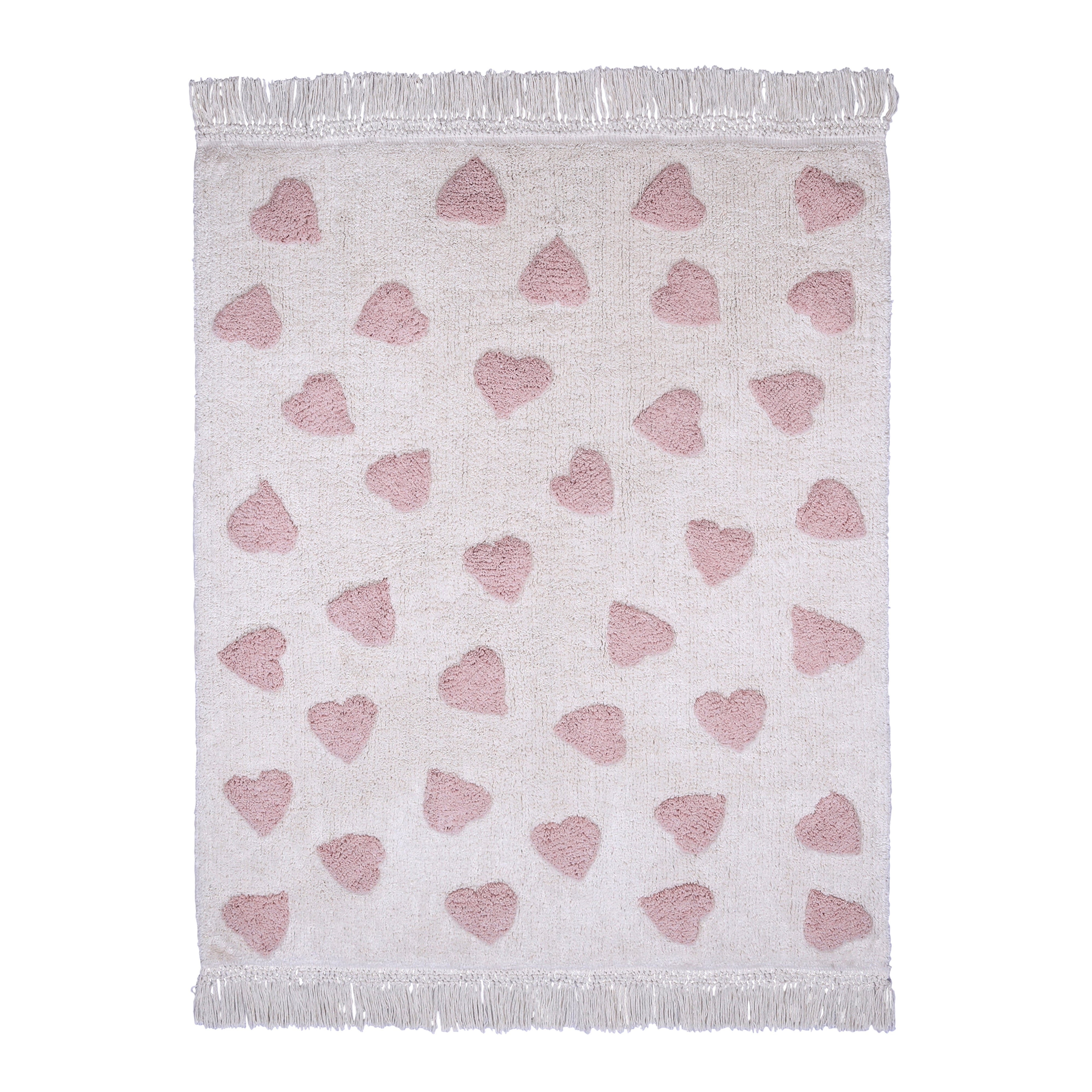 hartjes vloerkleed handgemaakt fransjes roze