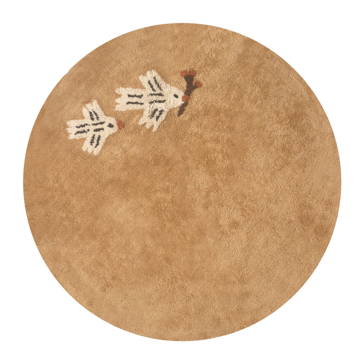 Rond vloerkleed Love Birds in beige met vogeltjes, unisex babykamer
