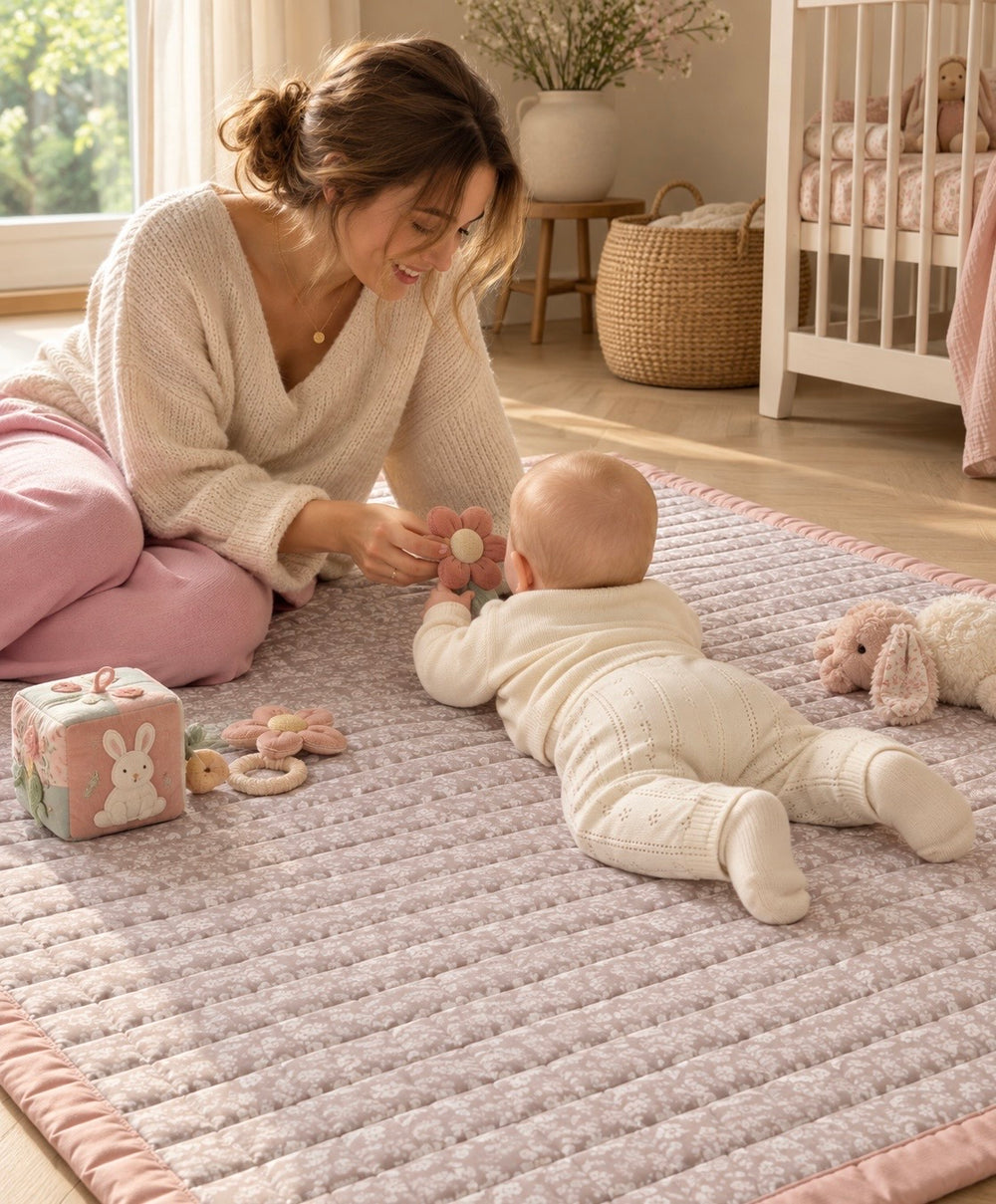 Speelkleed Little Daisies – moeder en baby op het speelkleed in de babykamer
