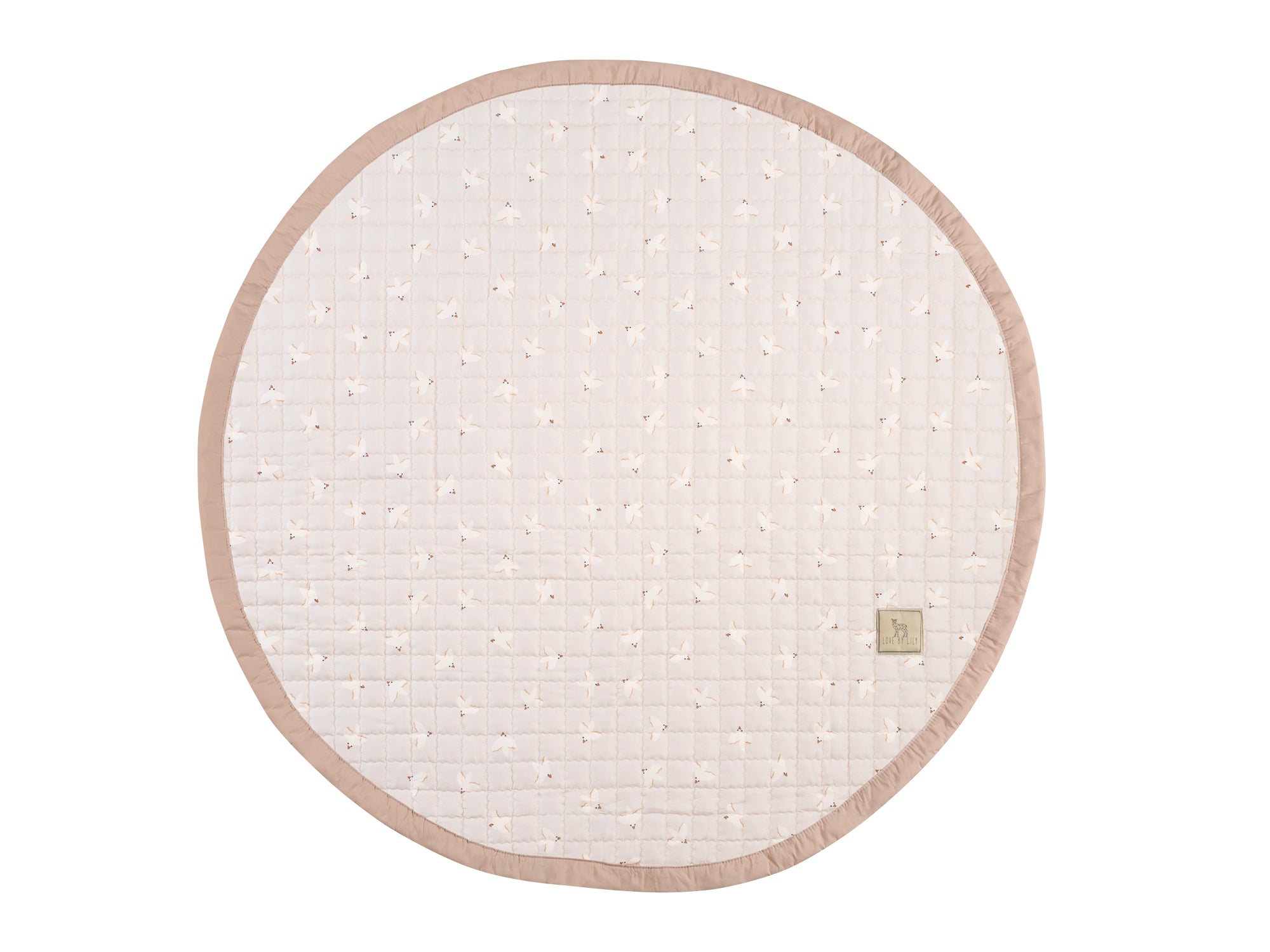 Unisex speelkleed voor jongens en meisjes met beige vogeltjes. 