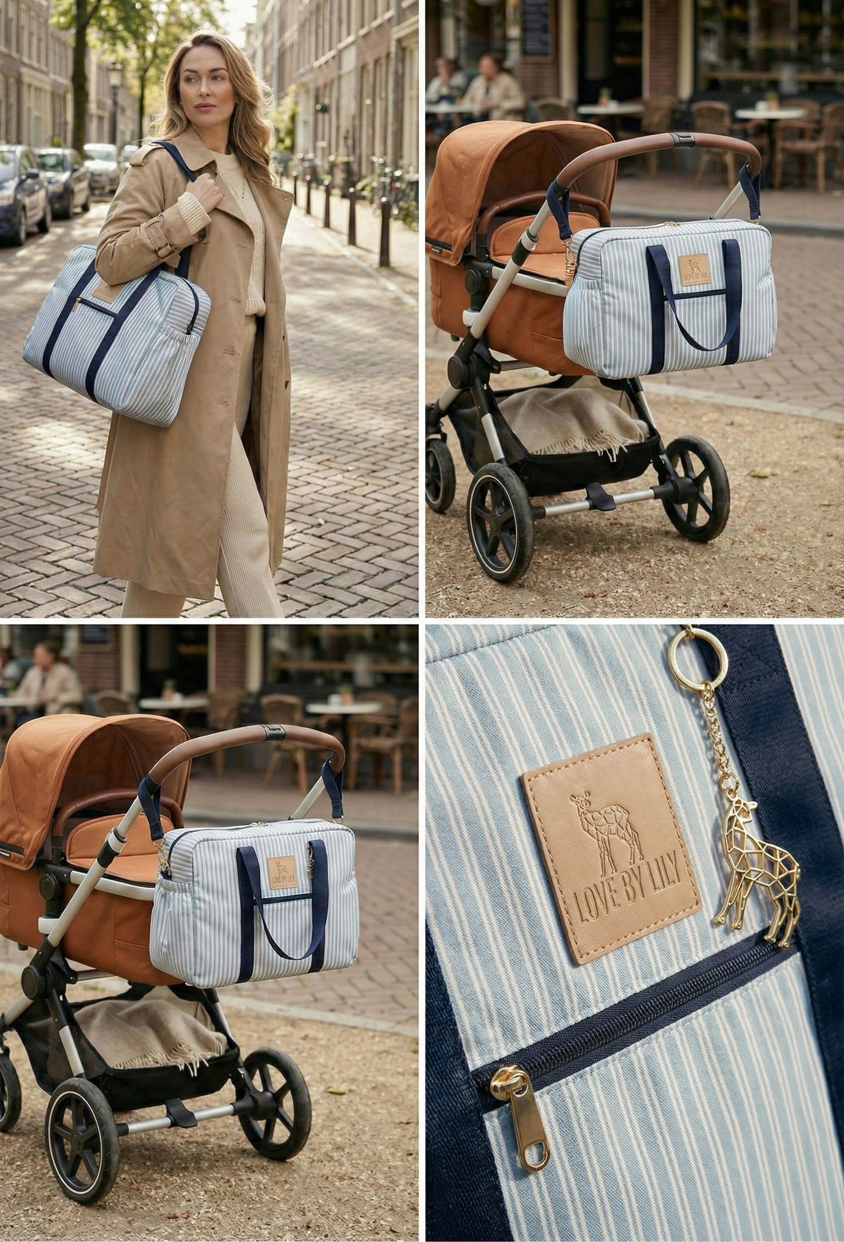 Luiertas met een frisse kustuitstraling – comfortabel dragen en alles bij de hand.
