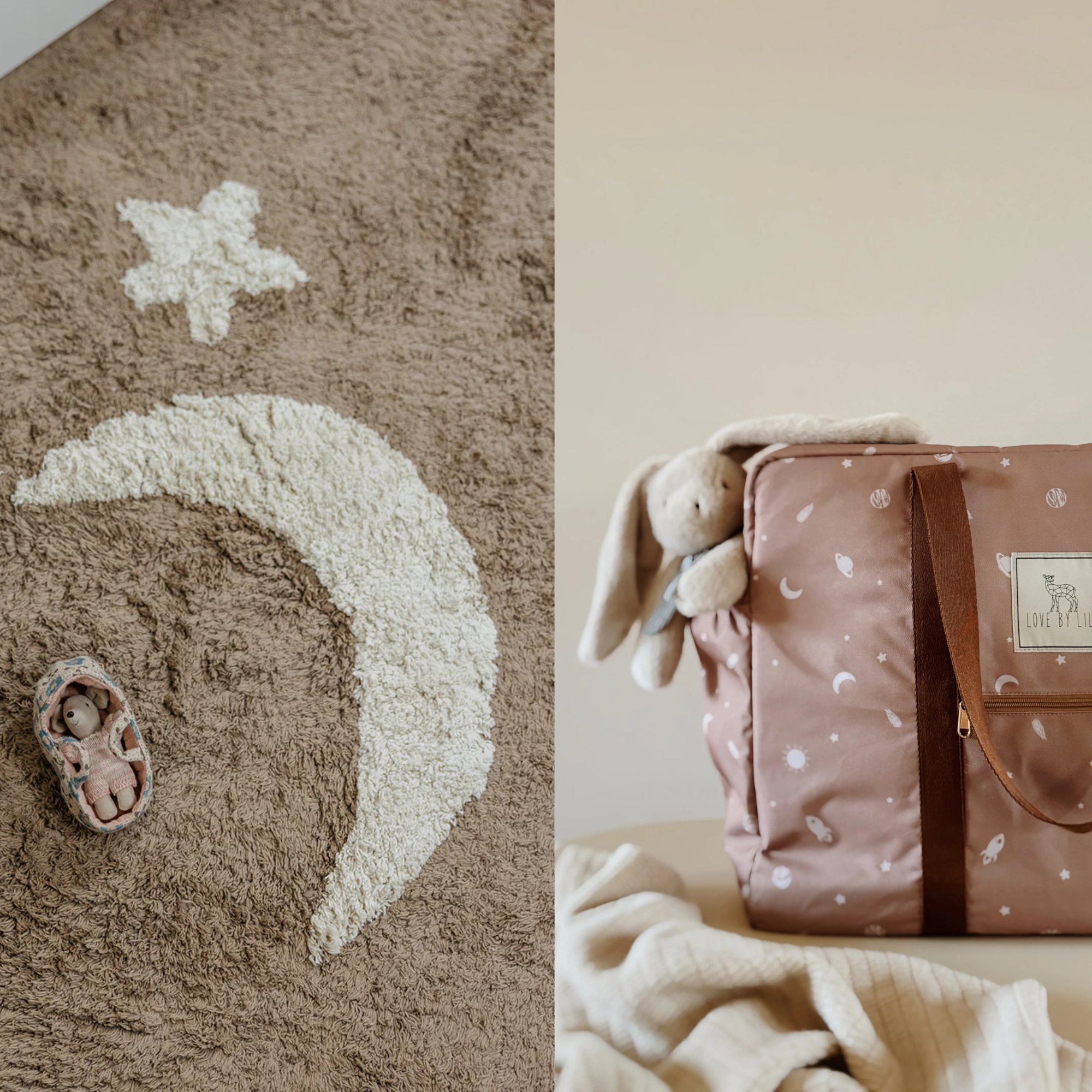 Love by Lily Exclusive My Universe Set with Travel Mom Bag My Universe and Moon and Stars nursery rug