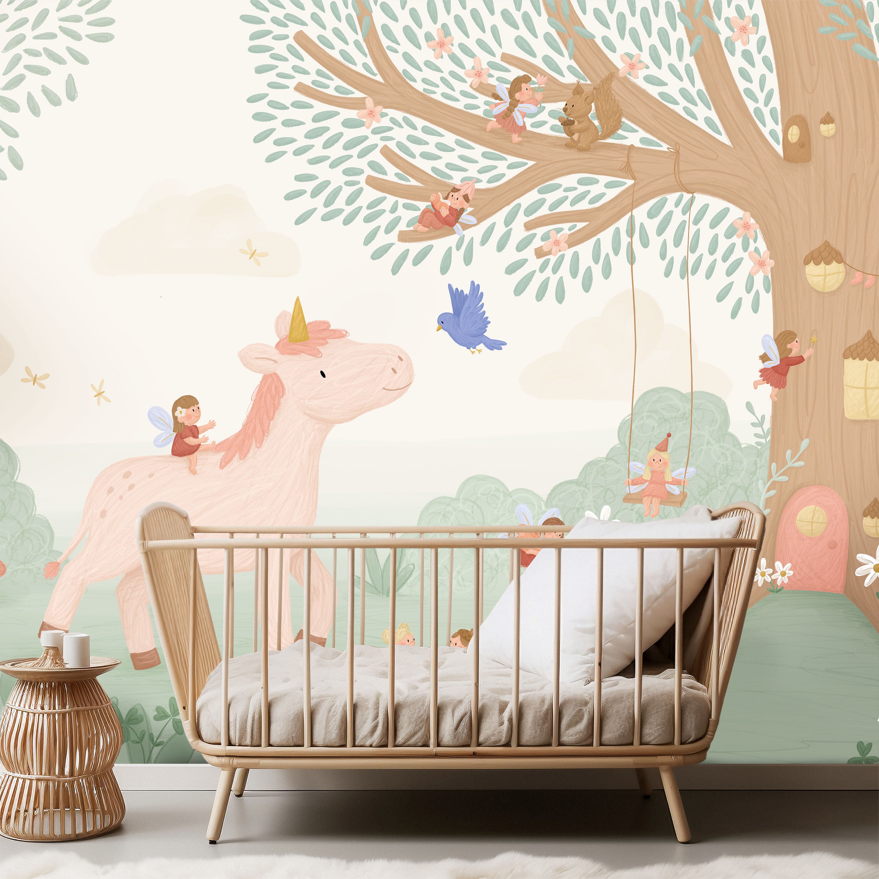Kinderkamer behang feeënwereld in kleurrijk fairyland design.