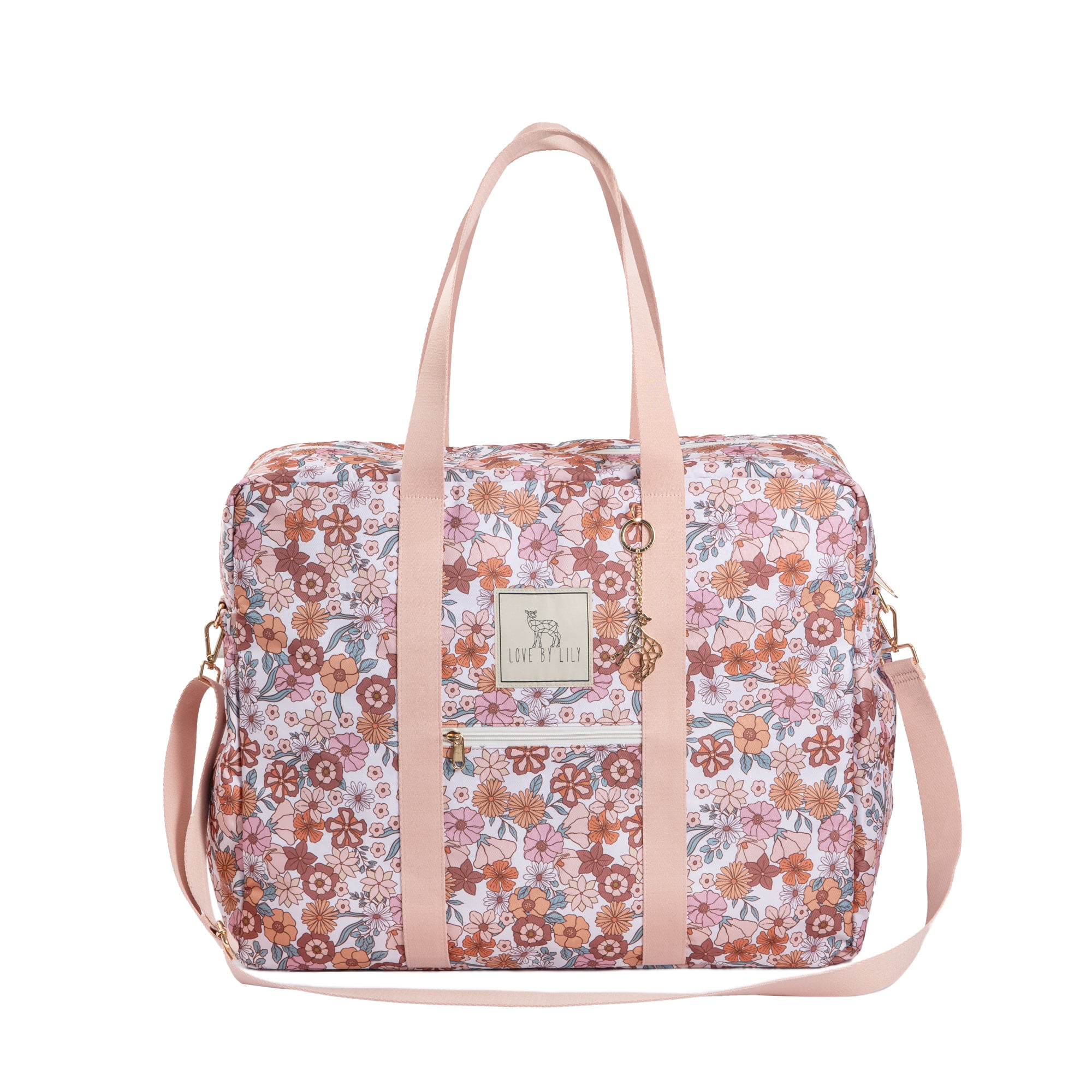 Grote luiertas met Flowerfarm print, praktisch en stijlvol voor moeders.