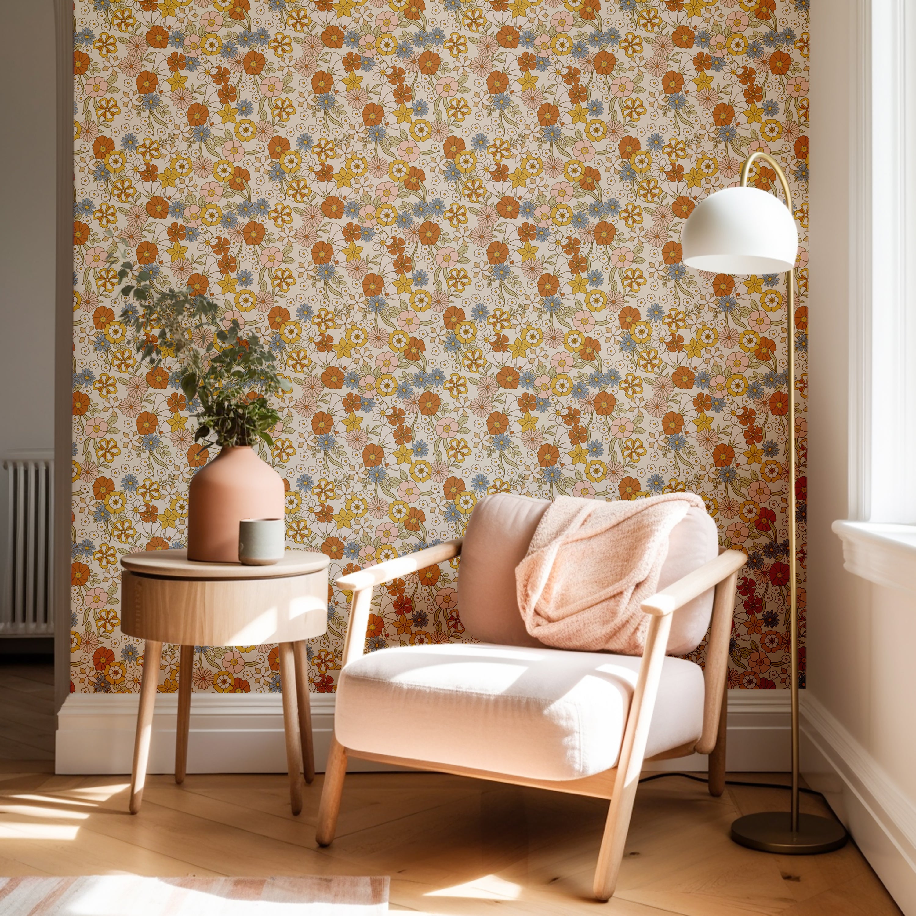 Flowerfarm – Ivory pastel bloemen behang