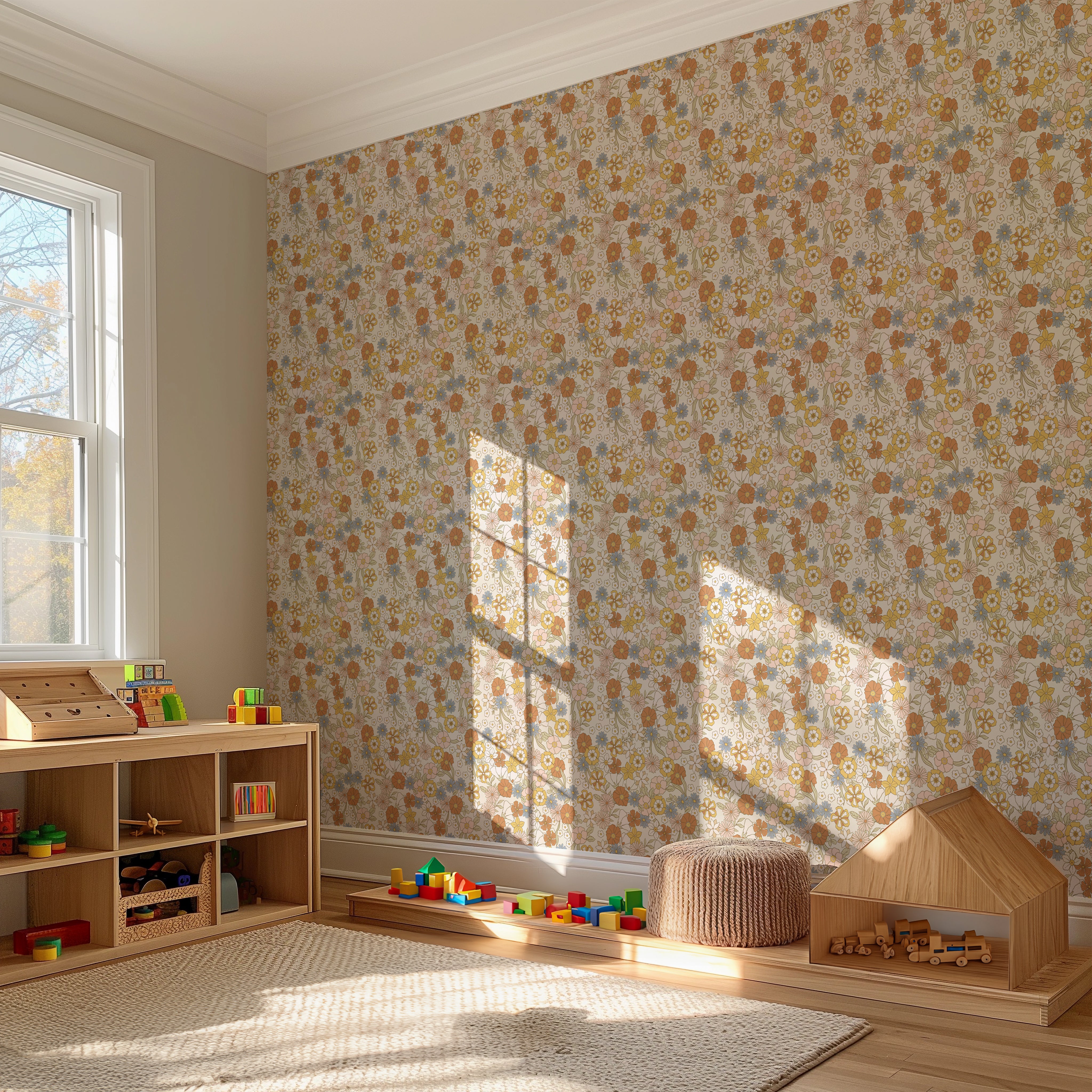 Flowerfarm – Ivory wallpaper met bloemenprint