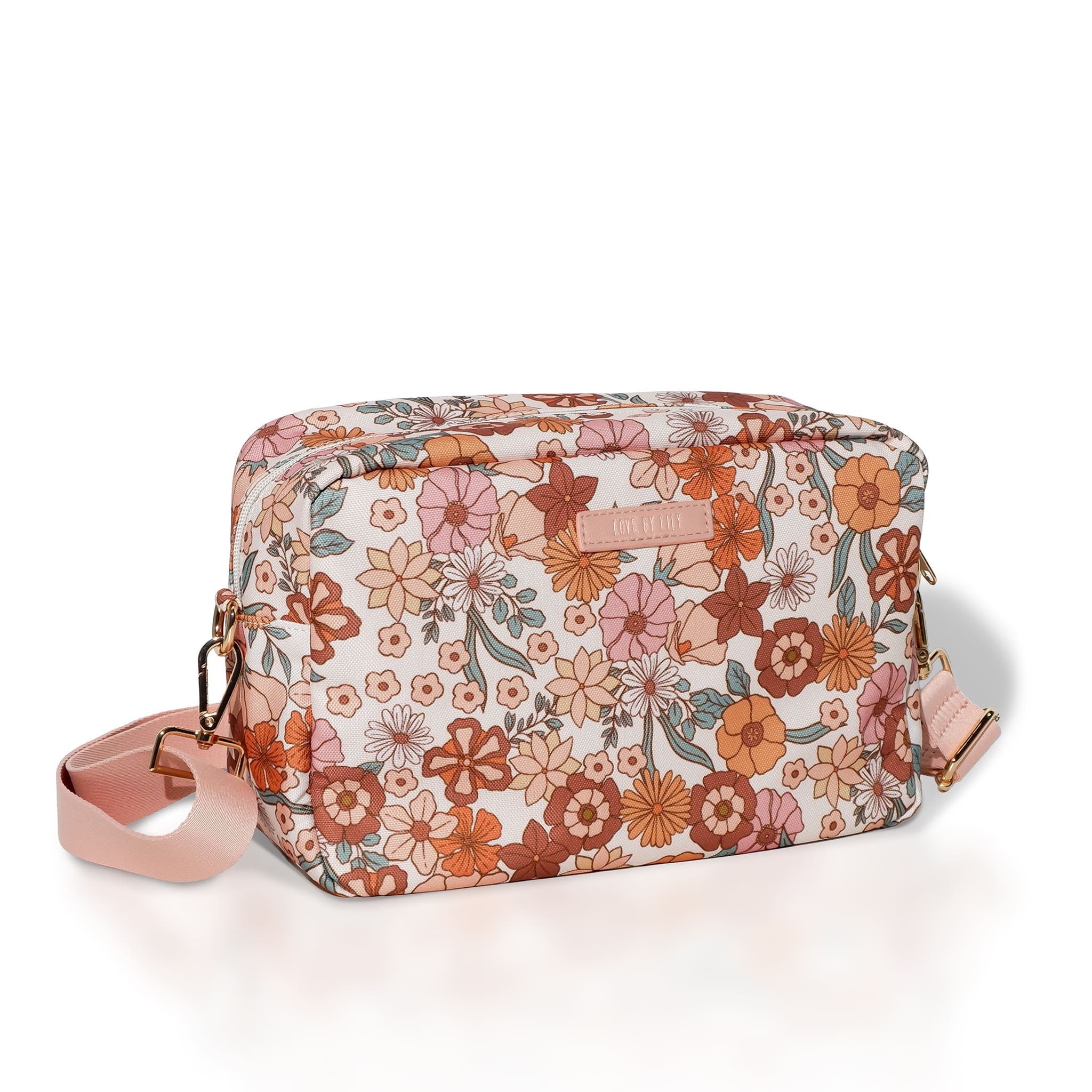 Compacte organizer met bloemen – te dragen aan de kinderwagen of crossbody.