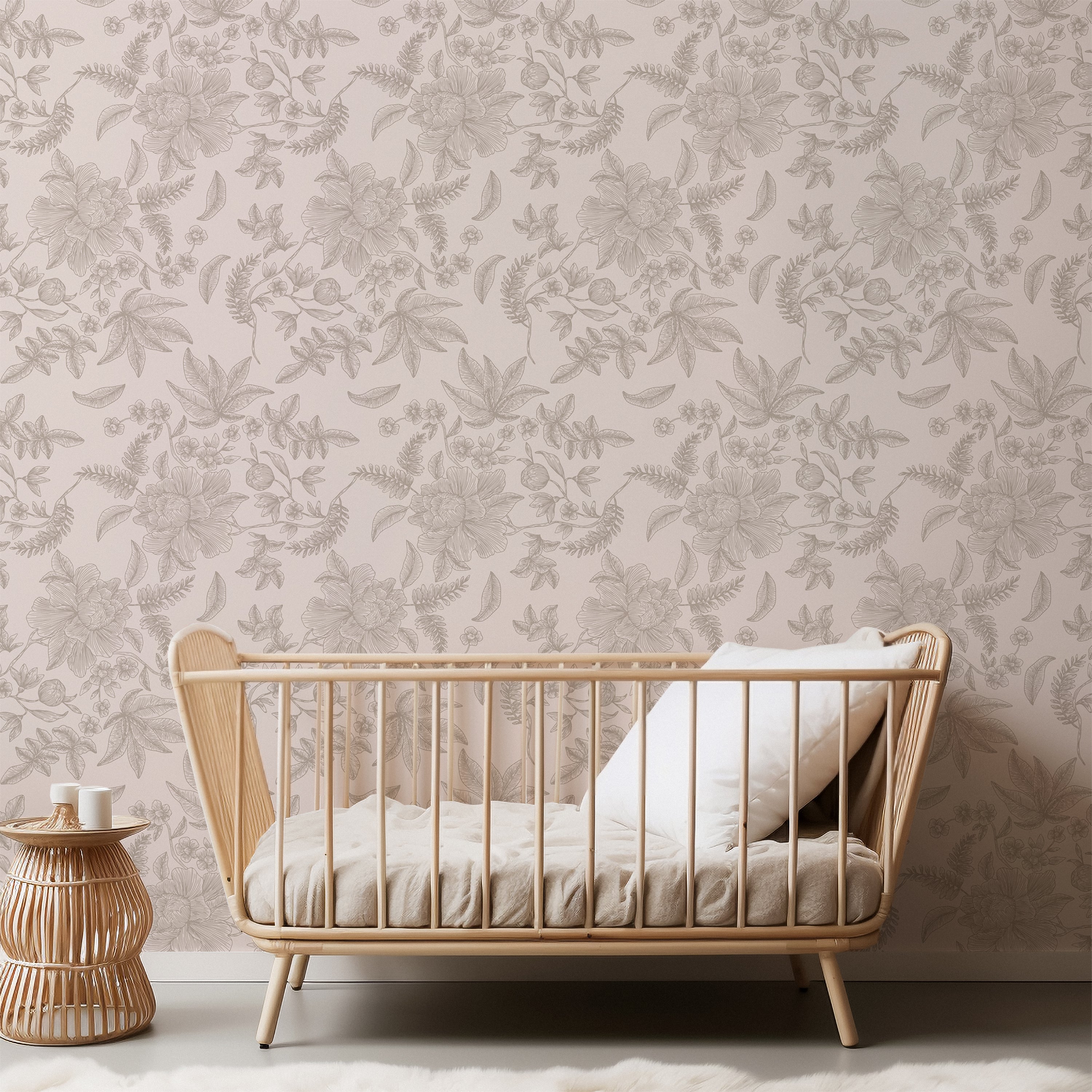 Roze behang met sierlijke bloemige illustraties – Majestic Grace 