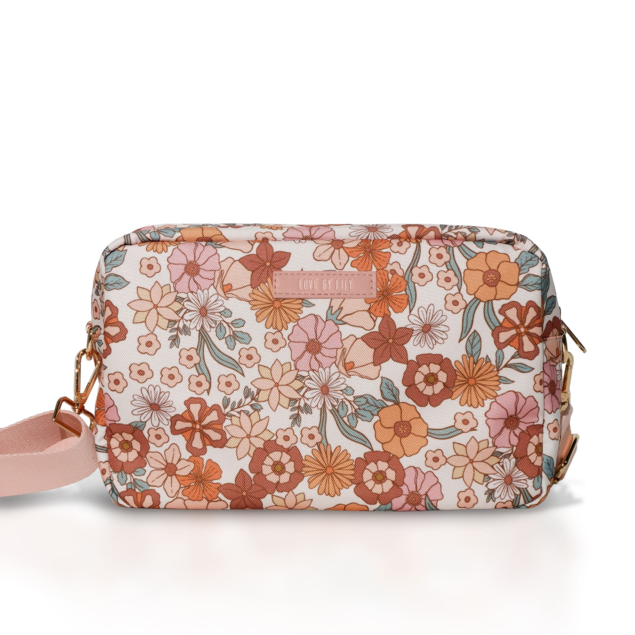 Kleine maar ruime kinderwagen-organizer met bloemen – ideaal voor onderweg.
