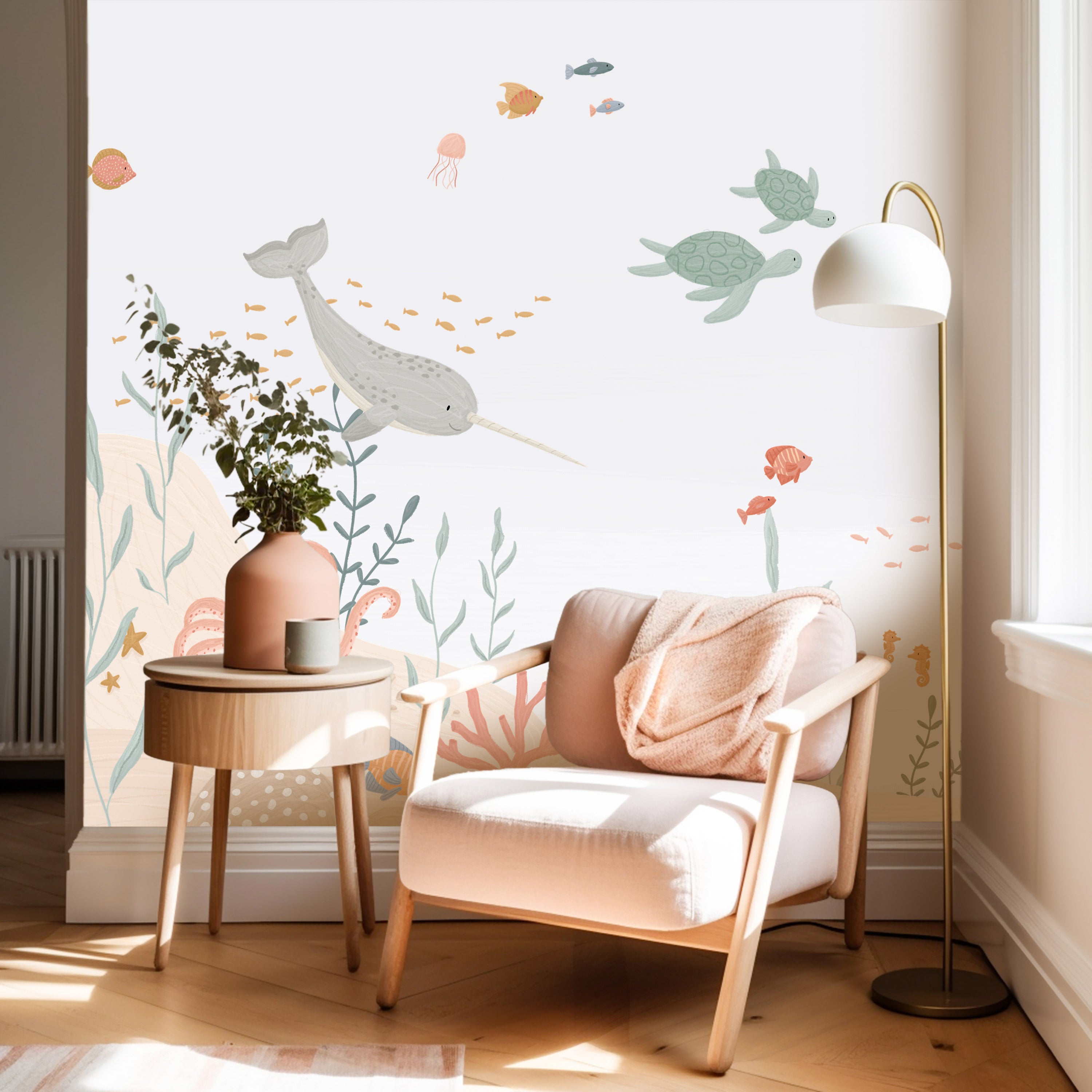 Onderwater behang met magische illustraties van de zee