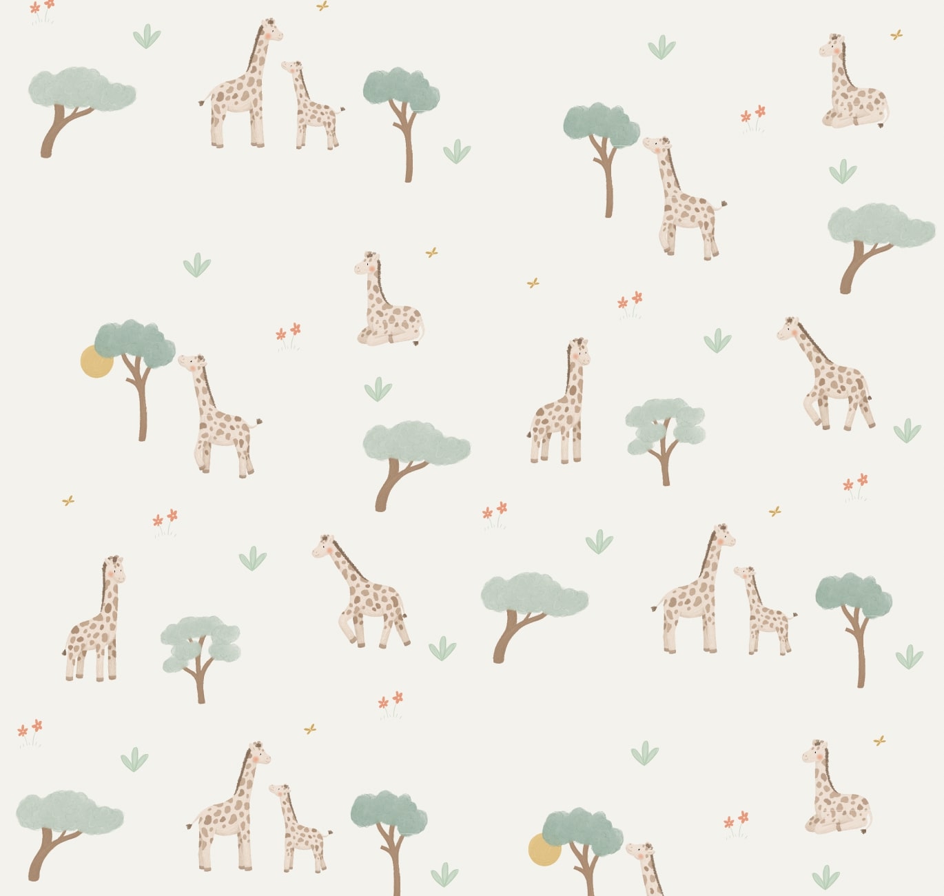 Safari behang in serene kleuren, ideaal voor baby- en kinderkamer