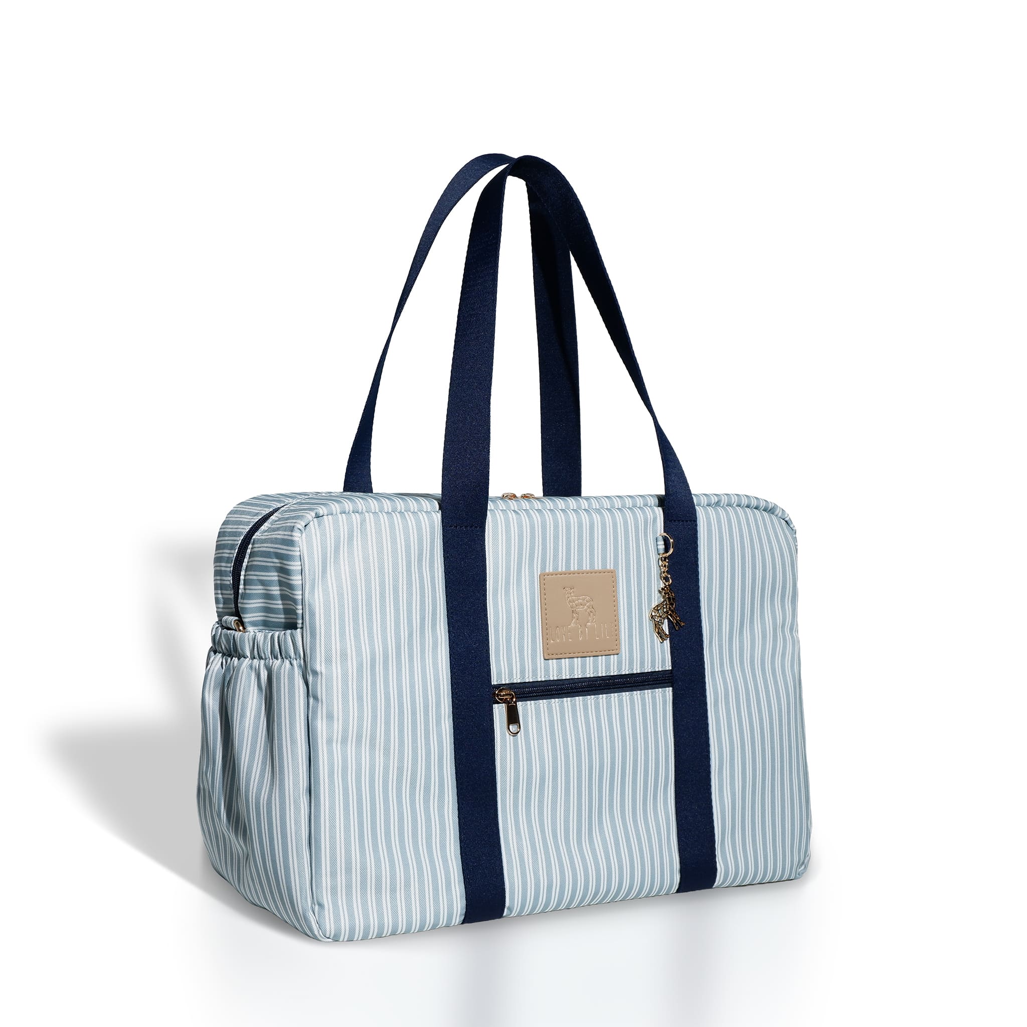 Rustige blauwe luiertas met nautische touch – praktisch en elegant in één.
