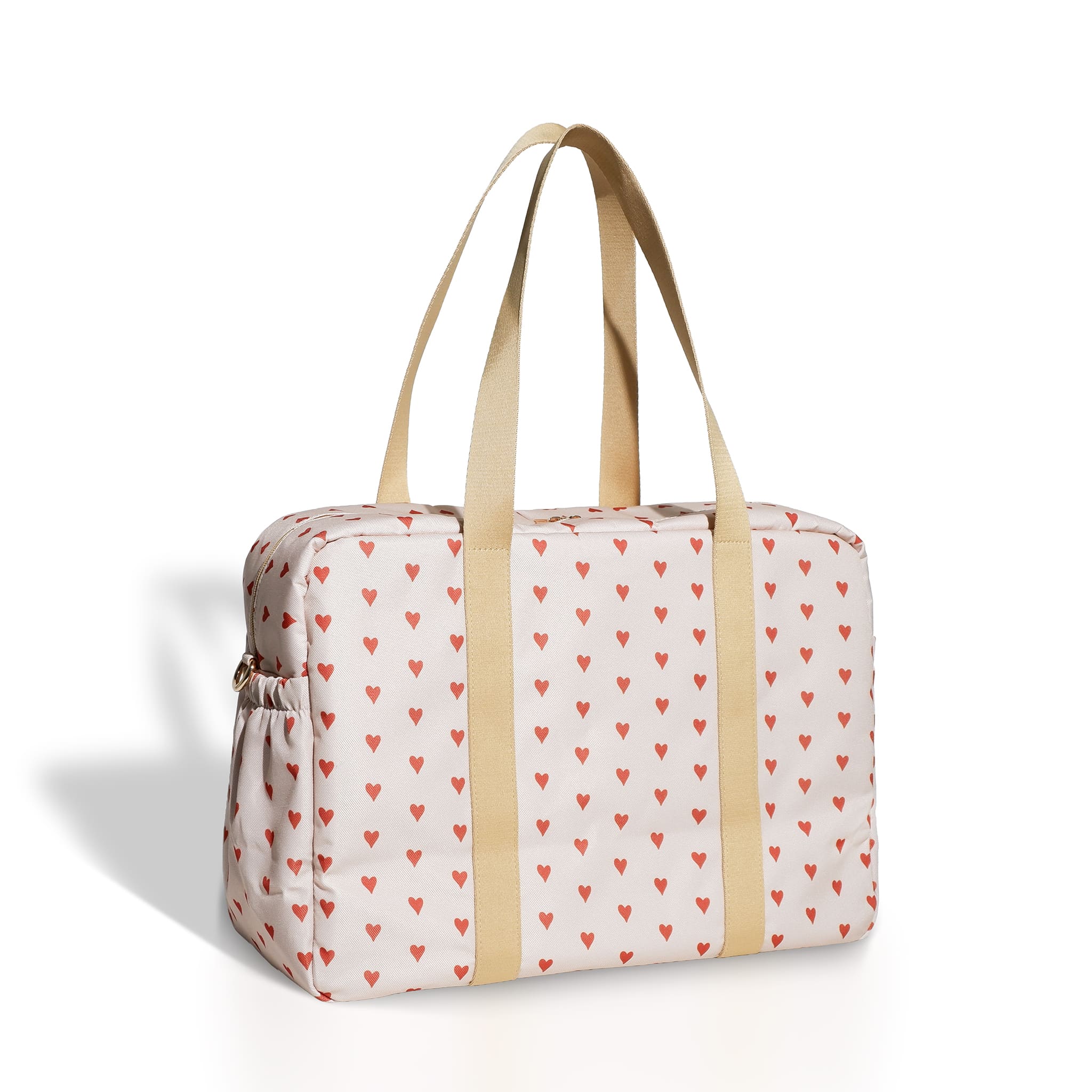 Een verfijnde tas met kleine hartjes – liefdevol zonder overdreven te zijn.
