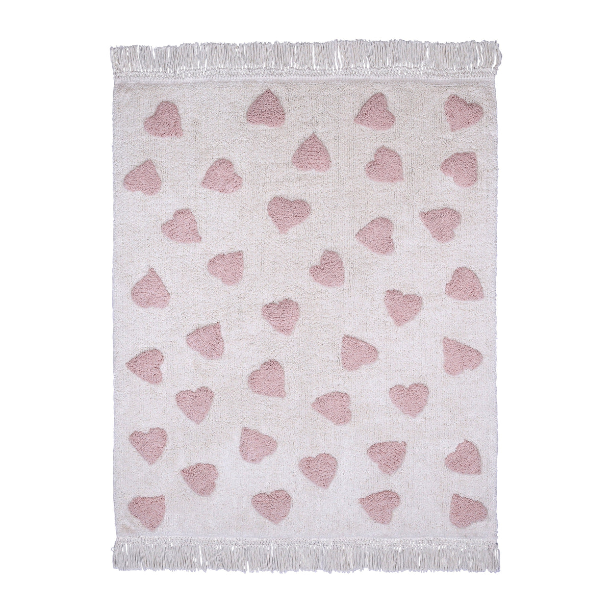 hartjes vloerkleed handgemaakt fransjes roze 