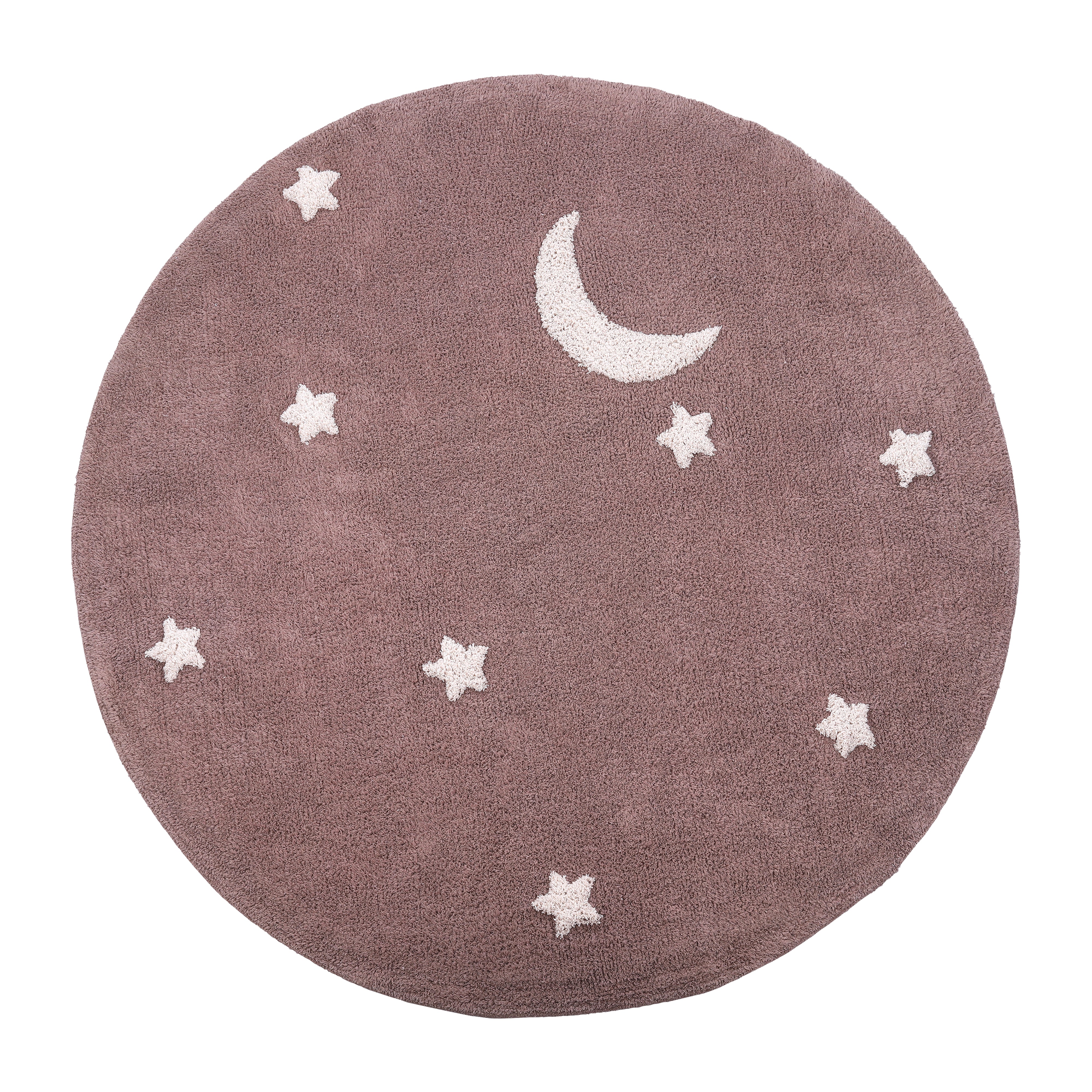 Handgemaakt bruine beige vloerkleed met maan en sterren voor babykamer 