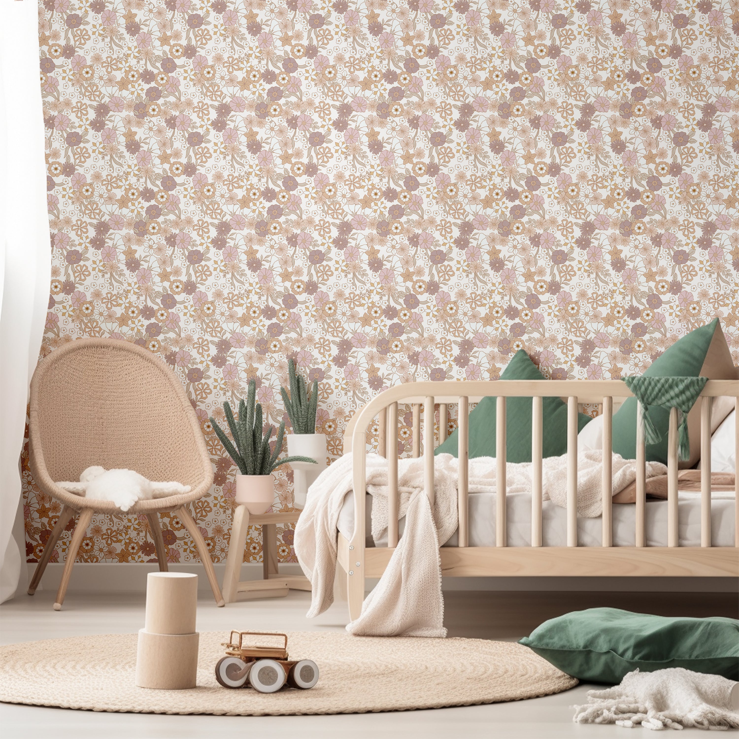 bloemen behang lila en roze