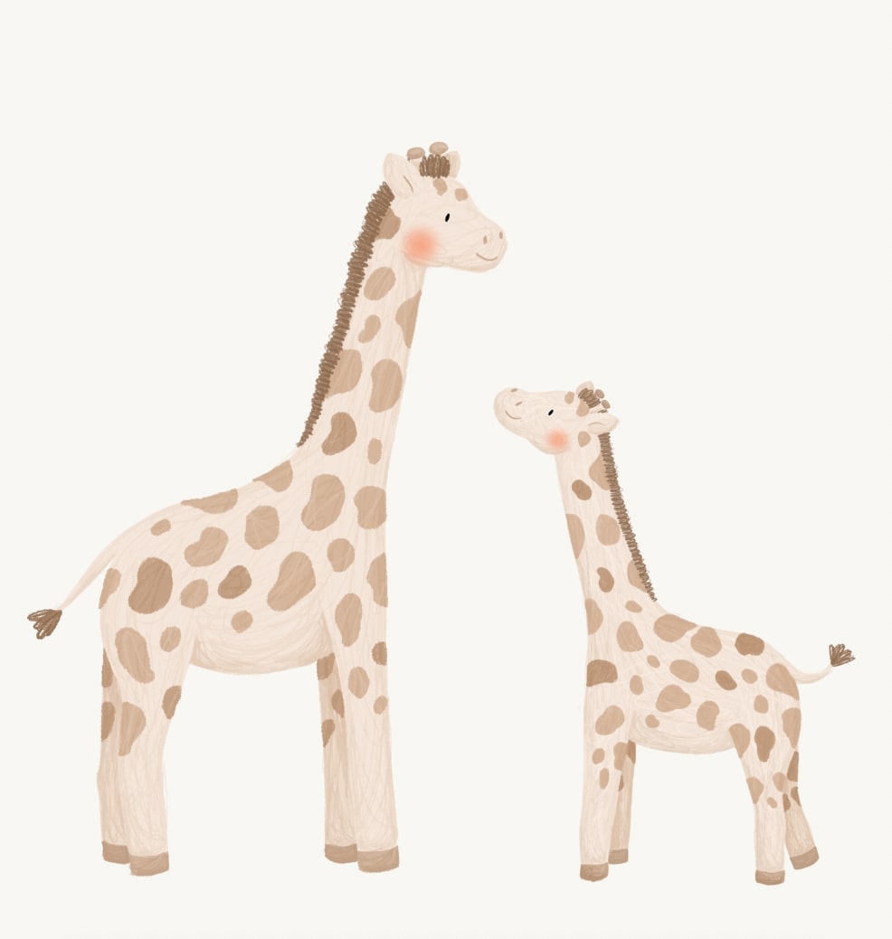 Serene Safari behang met giraffen in natuurlijke aardetinten.