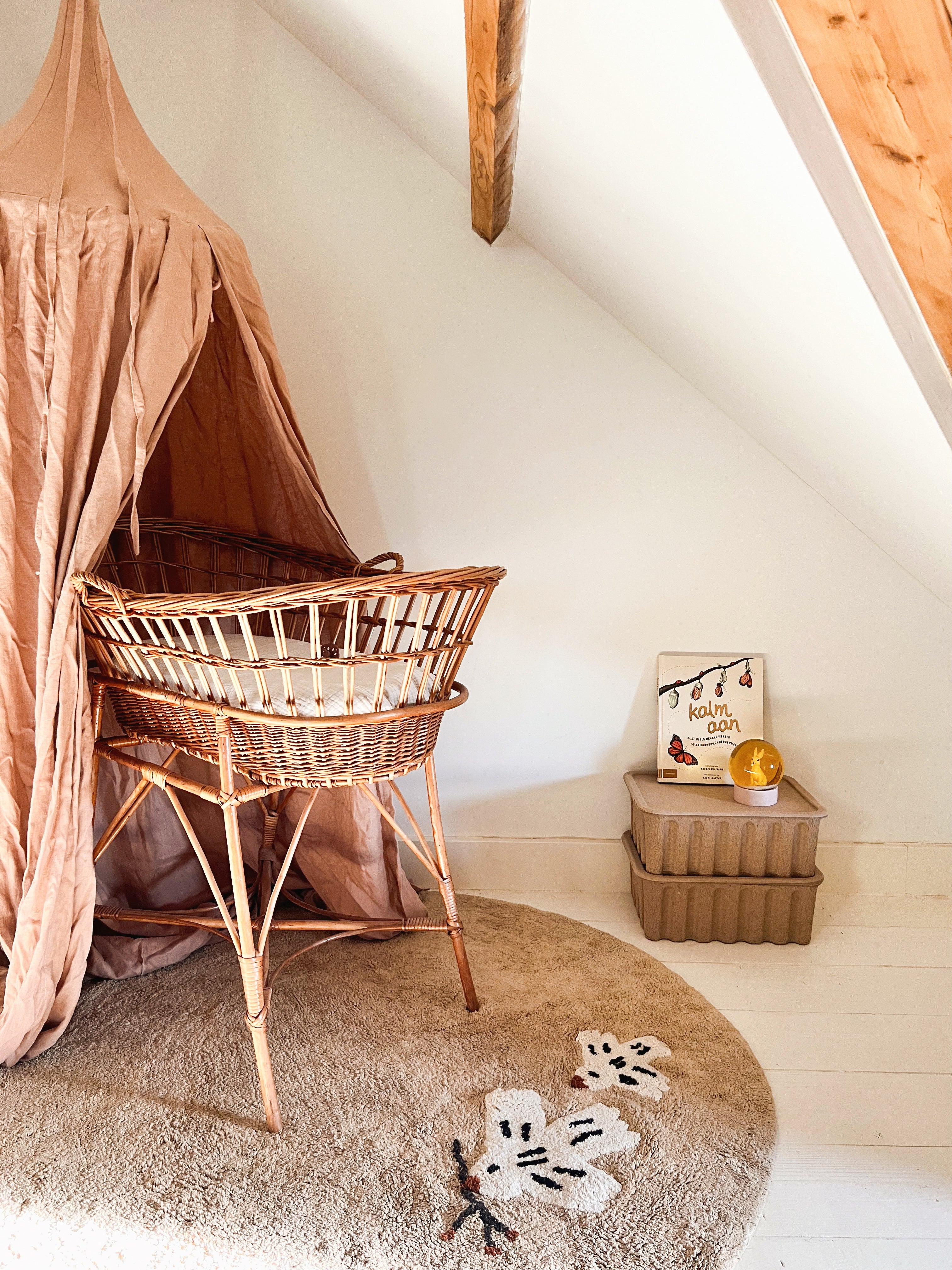 Zacht en neutraal vloerkleed Love Birds in beige voor unisex kinderkamer