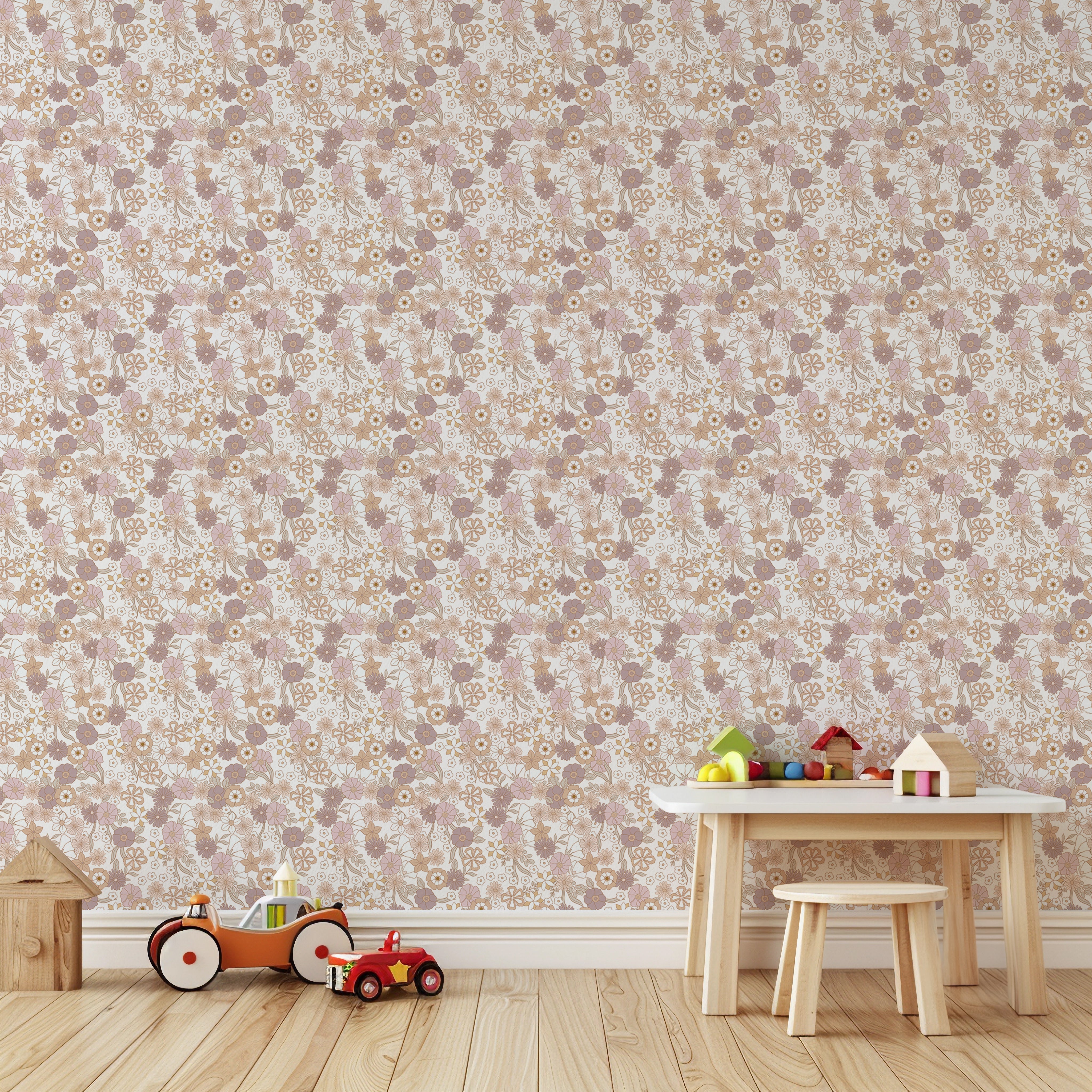 girlsroom wallpaper flowers pastel