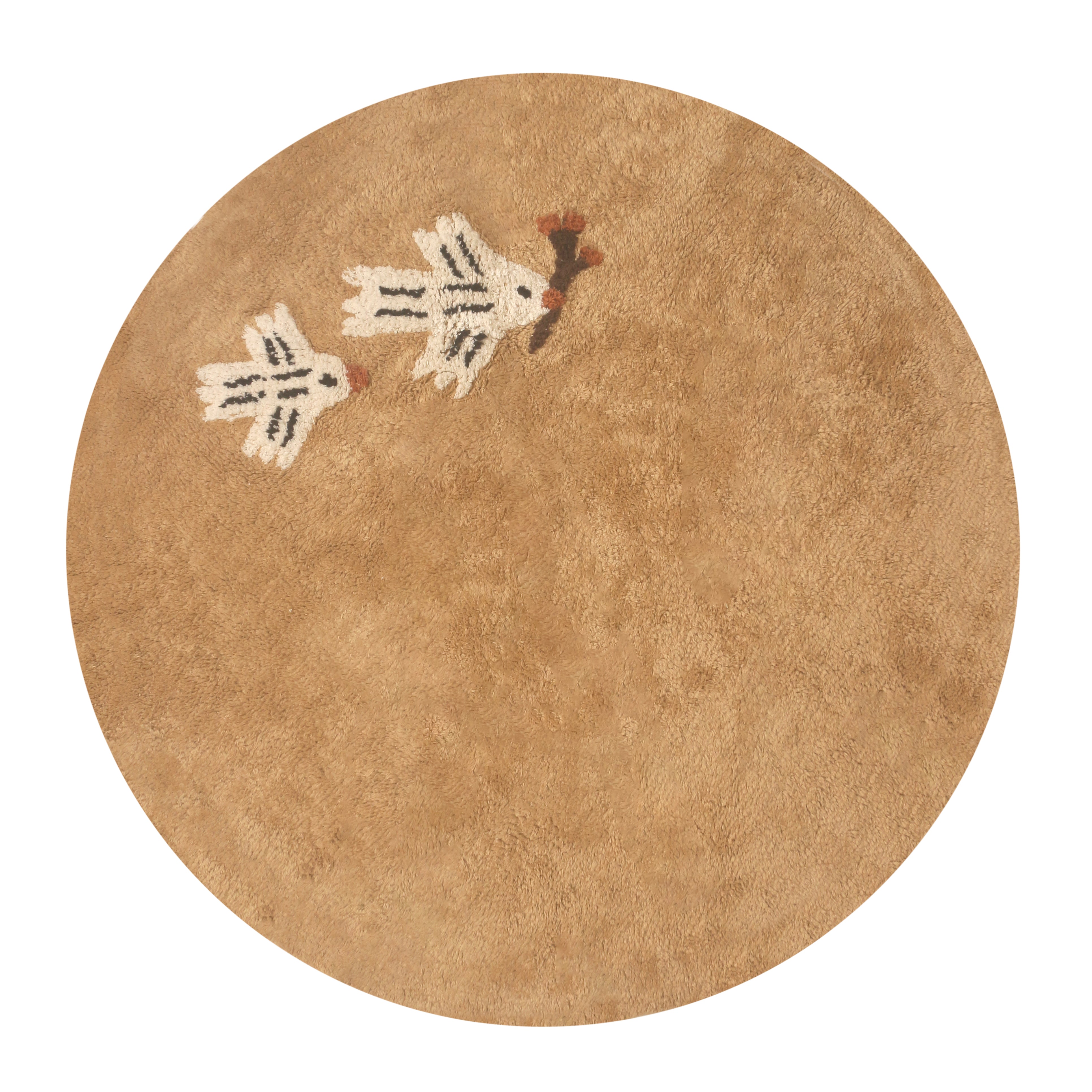 Rond vloerkleed Love Birds in beige met vogeltjes, unisex babykamer
