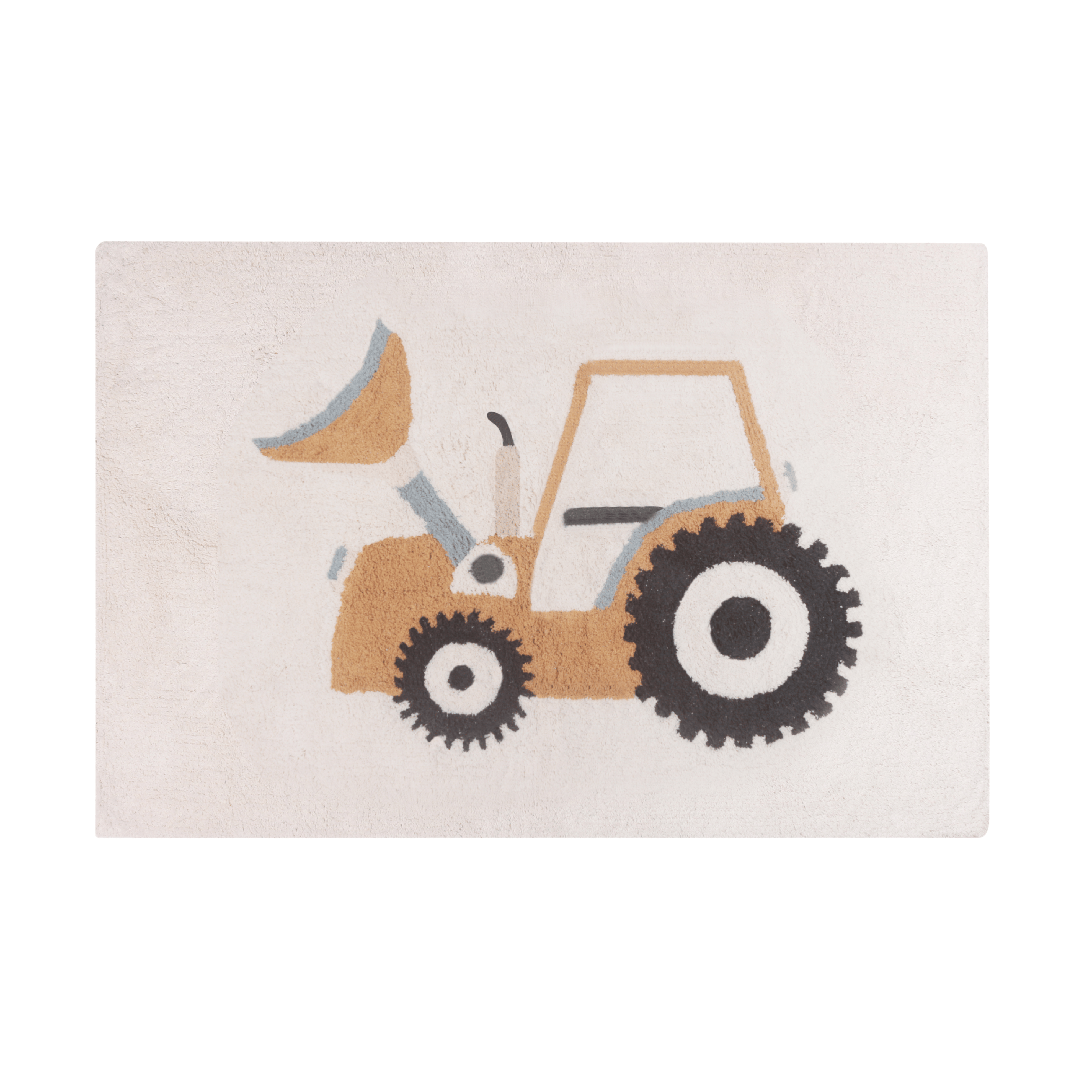 Kinderkamer vloerkleed met stoere traktor illustratie in beige voor jongens en meisjes